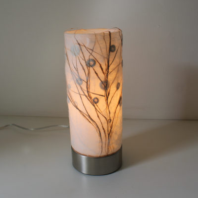 Lampe à poser en verre, arbre en fibre de soie blanche & rouille